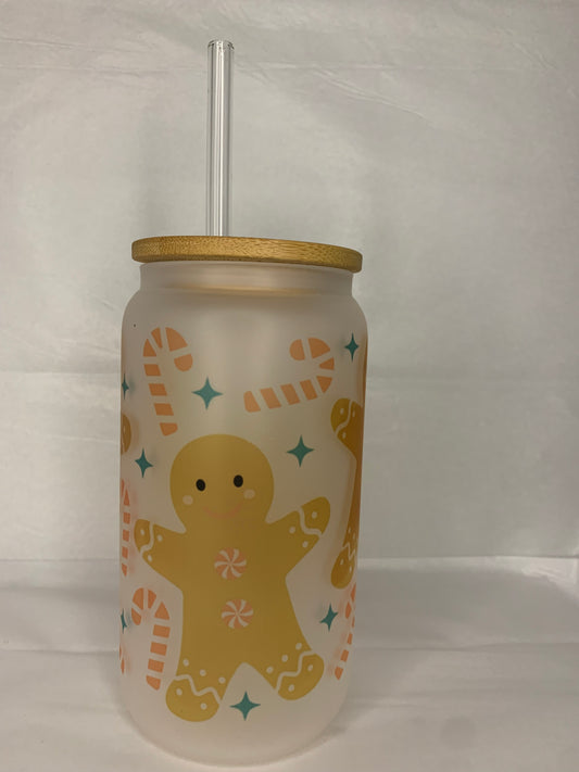 Gingerbread Man Glass Can