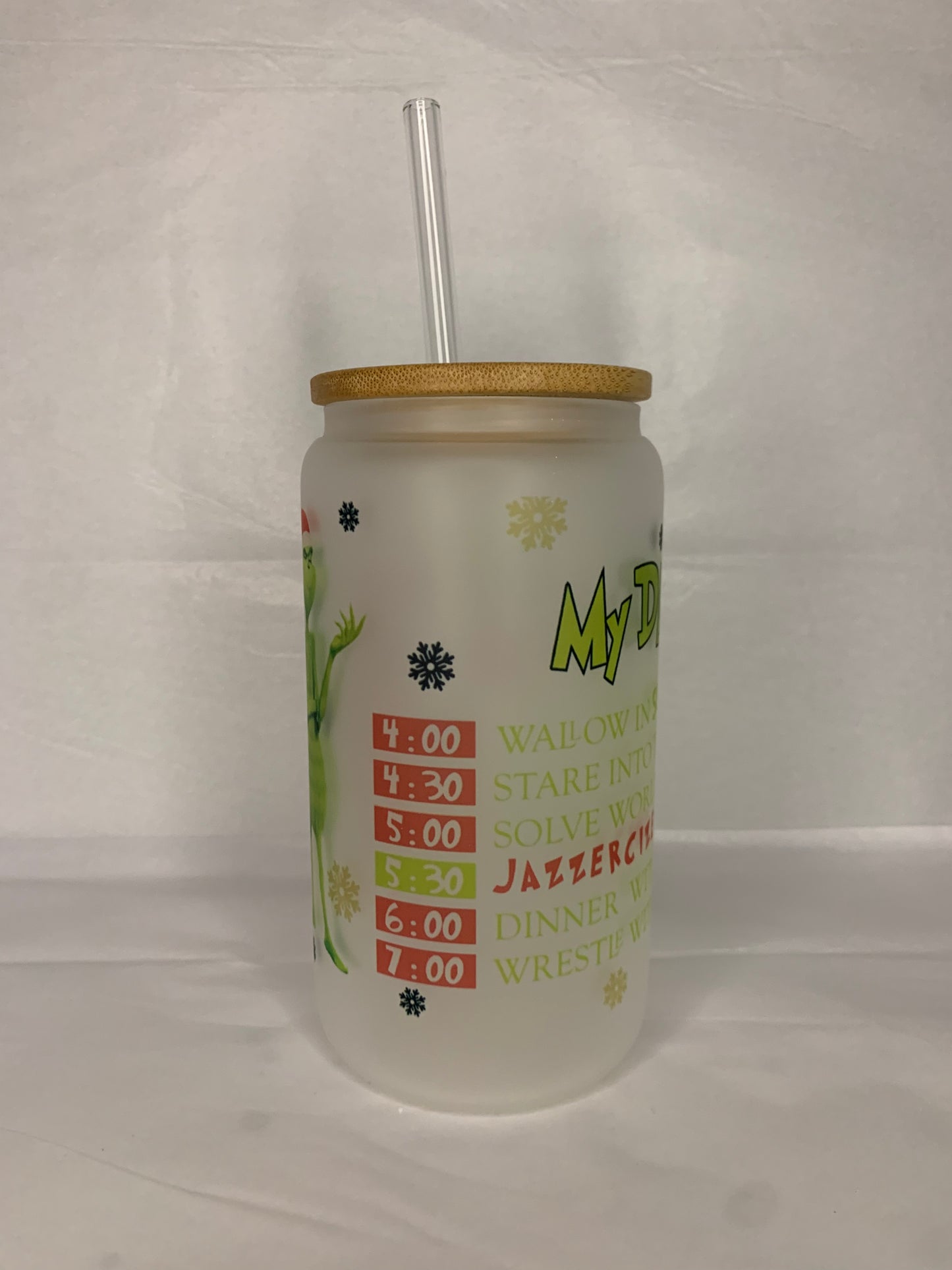 Grinch IM BOOKED Glass Can