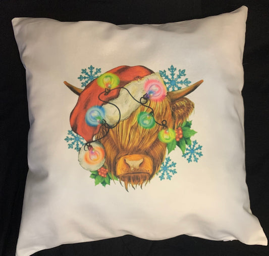 Highland Cow Christmas Throw Pillow